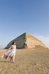 Kamy in front of the Bent Pyramid.